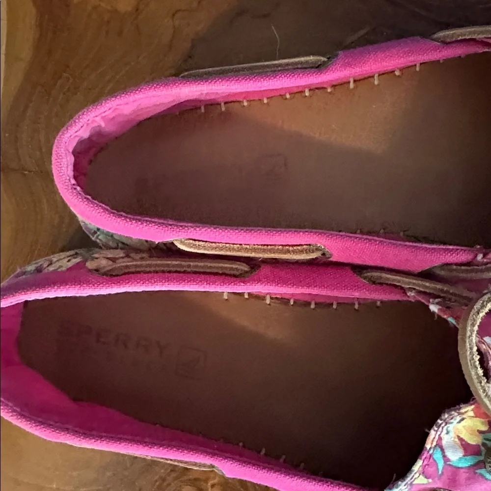 Women’s Sperry Top-Sider Canvas Espadrille Pink Floral & Flamingo Print Size 9.5